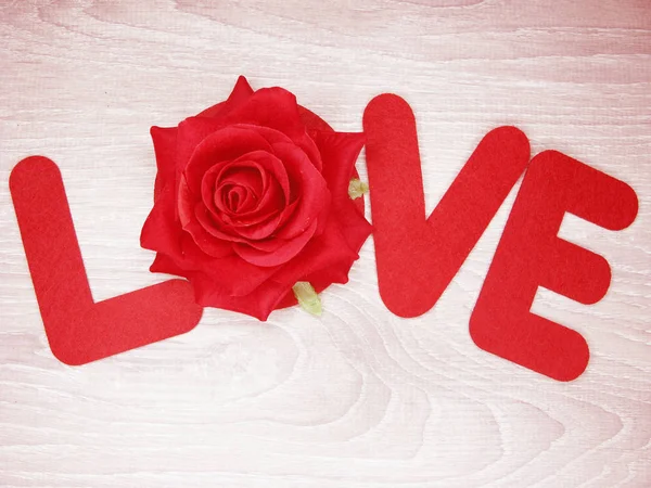 Serca i Róża kwiaty z życzeniami Walentynki miłość/bis — Zdjęcie stockowe