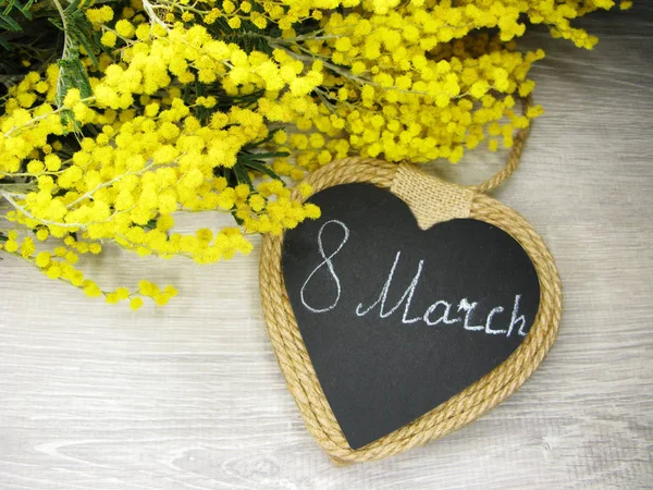 mimosa yellow bush spring floral background 8 march card