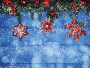 köknar dalları dekor ve kar ile kış arka plan