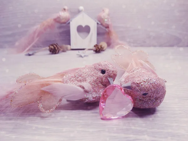 Coppia uccelli decorazione per amore regalo di San Valentino — Foto Stock