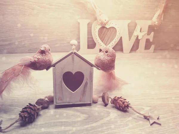 Pareja de aves decoración para el regalo del día de San Valentín amor — Foto de Stock