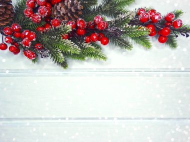 köknar dalları konileri ve kar ile kış arka plan