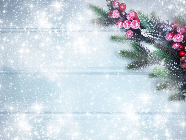 Зимовий фон з ялиновими гілками конусами та снігом — стокове фото