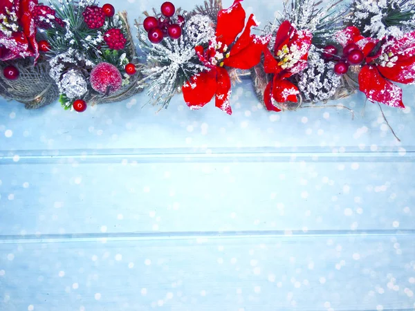 Fundo de inverno com cones de ramos de abeto e neve — Fotografia de Stock