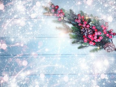 köknar dalları konileri ve kar ile kış arka plan