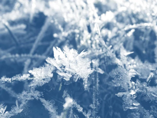 Zimowe tło z płatków śniegu kryształy i śniegu na — Zdjęcie stockowe