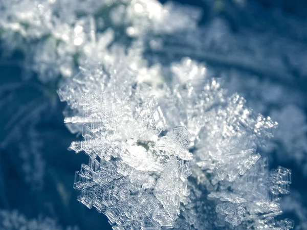Winterachtergrond met sneeuwvlokken kristallen patronen en sneeuw op — Stockfoto