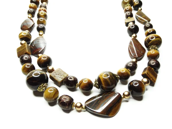 Perles de mode collier bijoux avec cristaux semigem oeil de tigre — Photo