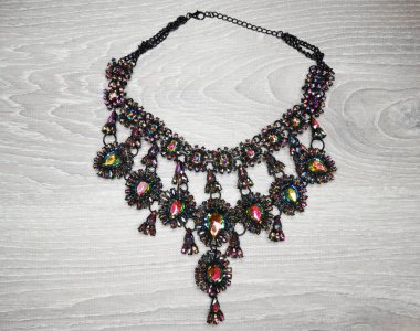 jewelry fashion beads necklace background with colorful crystals