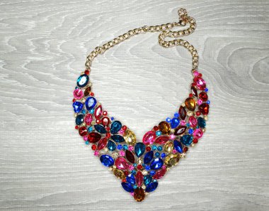 jewelry fashion beads necklace background with colorful crystals