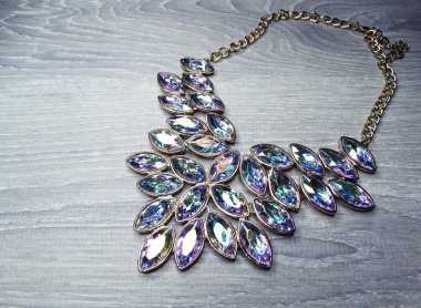 jewelry fashion beads necklace background with colorful crystals