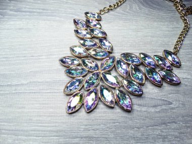 jewelry fashion beads necklace background with colorful crystals