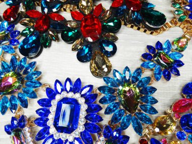 jewelry fashion beads necklace background with colorful crystals