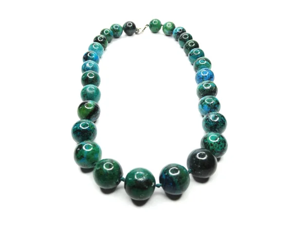 Jewelry Fashion Beads Necklace Natural Stones Crystals Chrysocolla Isolated — Stock Photo, Image