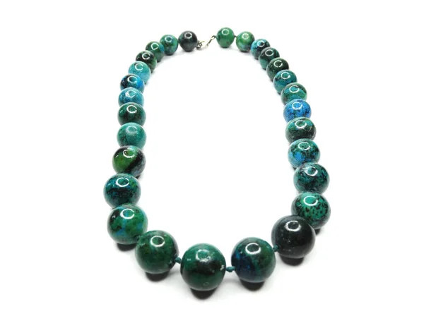 Bijoux Perles Mode Collier Avec Pierres Naturelles Cristaux Chrysocolla Isolé — Photo