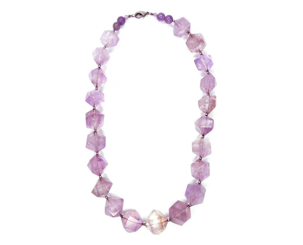 Jewelry Fashion Beads Necklace Natural Stones Crystals Amethyst Isolated — 스톡 사진
