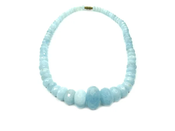 Jewelry Fashion Beads Necklace Natural Stones Crystals Aquamarine Isolated — Stock Photo, Image