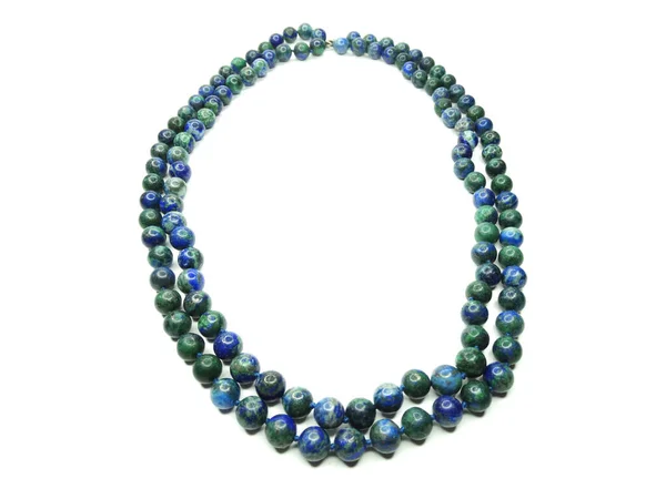 Jewelry Fashion Beads Necklace Natural Stones Crystals Azur Malachite Isolated — Stock Photo, Image