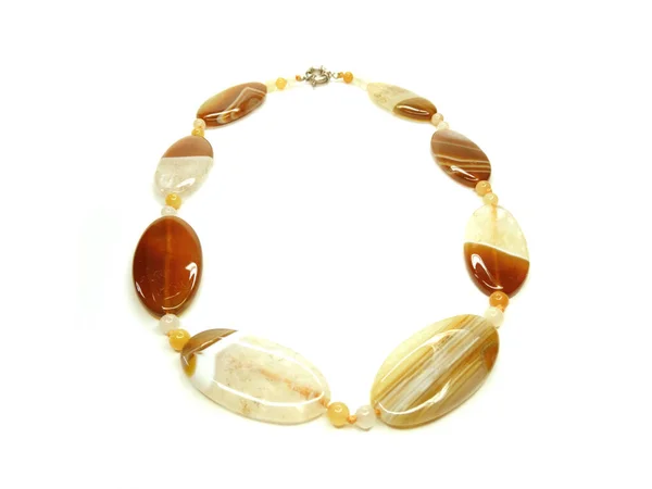 Schmuck Mode Perlen Halskette Mit Natursteinen Kristalle Achat Isoliert — Stockfoto