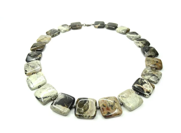 Schmuck Mode Perlen Halskette Mit Natursteinen Kristalle Jaspis Isoliert — Stockfoto