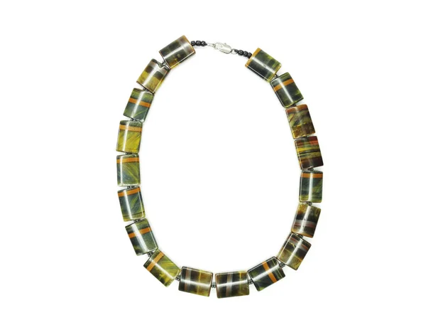 Schmuck Mode Perlen Halskette Mit Natursteinen Kristalle Tigerauge Isoliert — Stockfoto