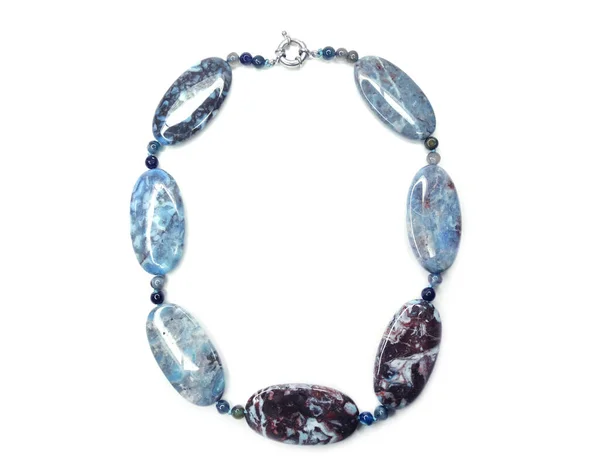 Jewelry Fashion Beads Necklace Natural Stones Crystals Jasper Isolated — 스톡 사진