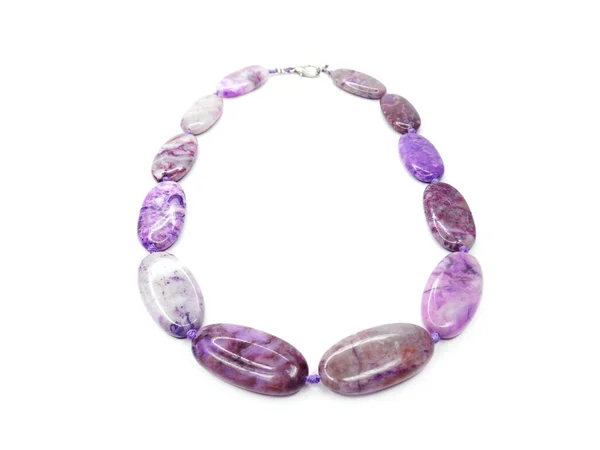 Joyería Collar Perlas Moda Con Piedras Naturales Cristales Charoite Aislado — Foto de Stock