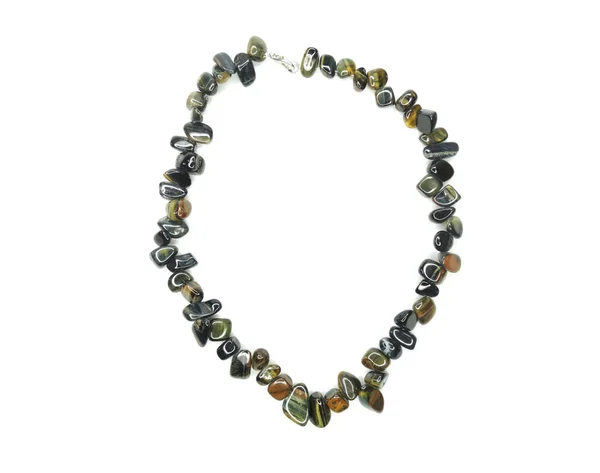 Schmuck Mode Perlen Halskette Mit Natursteinen Kristalle Tigerauge Isoliert — Stockfoto