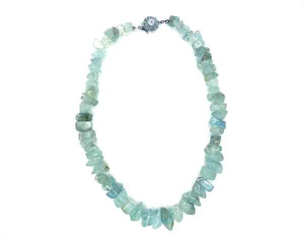Smycken Mode Pärlor Halsband Med Naturliga Stenar Kristaller Akvamarin Isolerad — Stockfoto