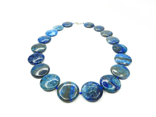 Smycken Mode Pärlor Halsband Med Naturliga Stenar Blå Kristaller Lazurite — Stockfoto