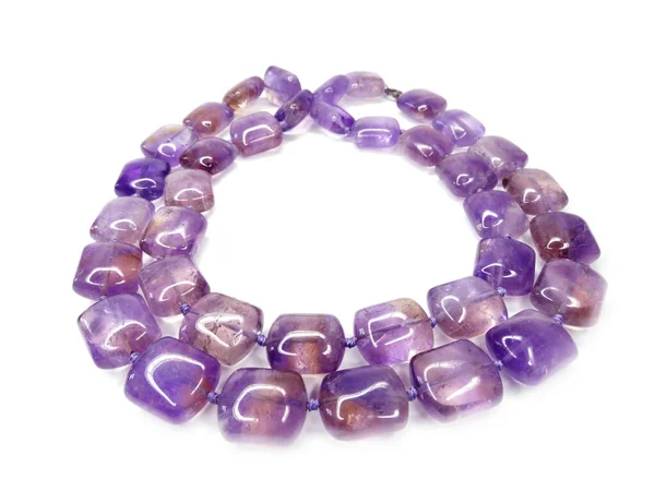 Joyería Collar Perlas Moda Con Piedras Naturales Cristales Amatista Aislado —  Fotos de Stock