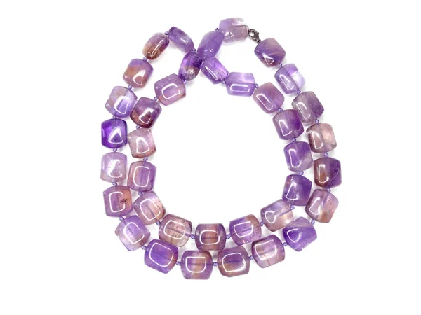 Schmuck Mode Perlen Halskette Mit Natursteinen Kristalle Amethyst Isoliert — Stockfoto