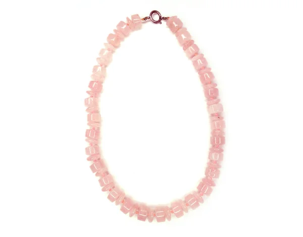 Jewelry Fashion Beads Necklace Natural Stones Crystals Pink Quartz Isolated — 스톡 사진