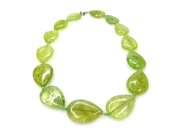 Jewelry Fashion Beads Necklace Natural Stones Crystals Olivine Quartz Isolated — Stock Photo, Image