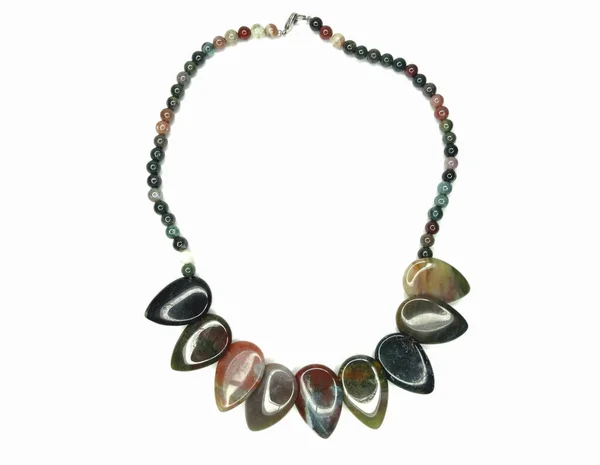 Schmuck Mode Perlen Halskette Mit Natursteinen Kristalle Jaspis Isoliert — Stockfoto