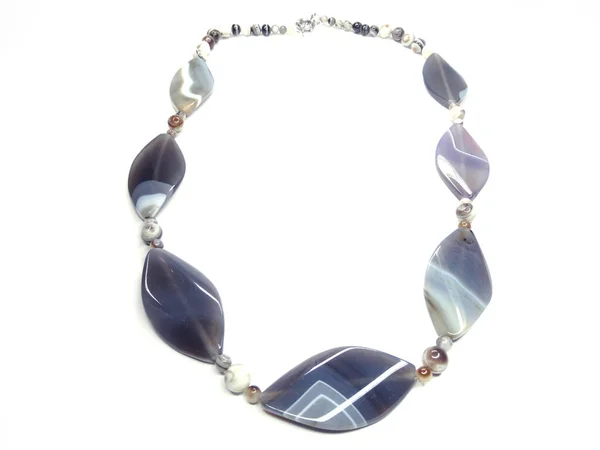 Bijoux Perles Mode Collier Avec Pierres Naturelles Cristaux Agate Isolé — Photo