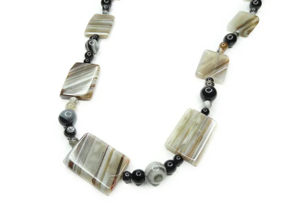 Joyería Collar Perlas Moda Con Piedras Naturales Cristales Ágata Aislada — Foto de Stock