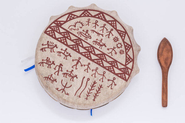 Exotic ethnic musical instrument.  Timbrel. Folk shaman percussion instrument.