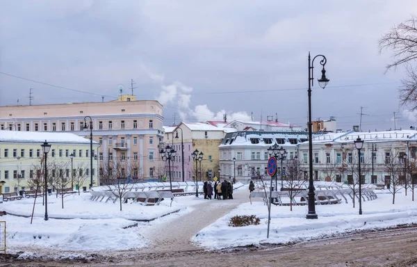 Moscú Rusia Vista Khitrovka Cuadrados Invierno Vintage Casas Apartamentos Multicolores —  Fotos de Stock