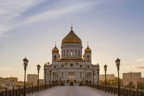 Vue Cathédrale Christ Sauveur Depuis Pont Patriarcal Coucher Soleil Moscou — Photo