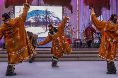 Moskova, Rusya-13 Aralık 2017: Kamchatka Evenk topluluğu Nulgur (Nomad)