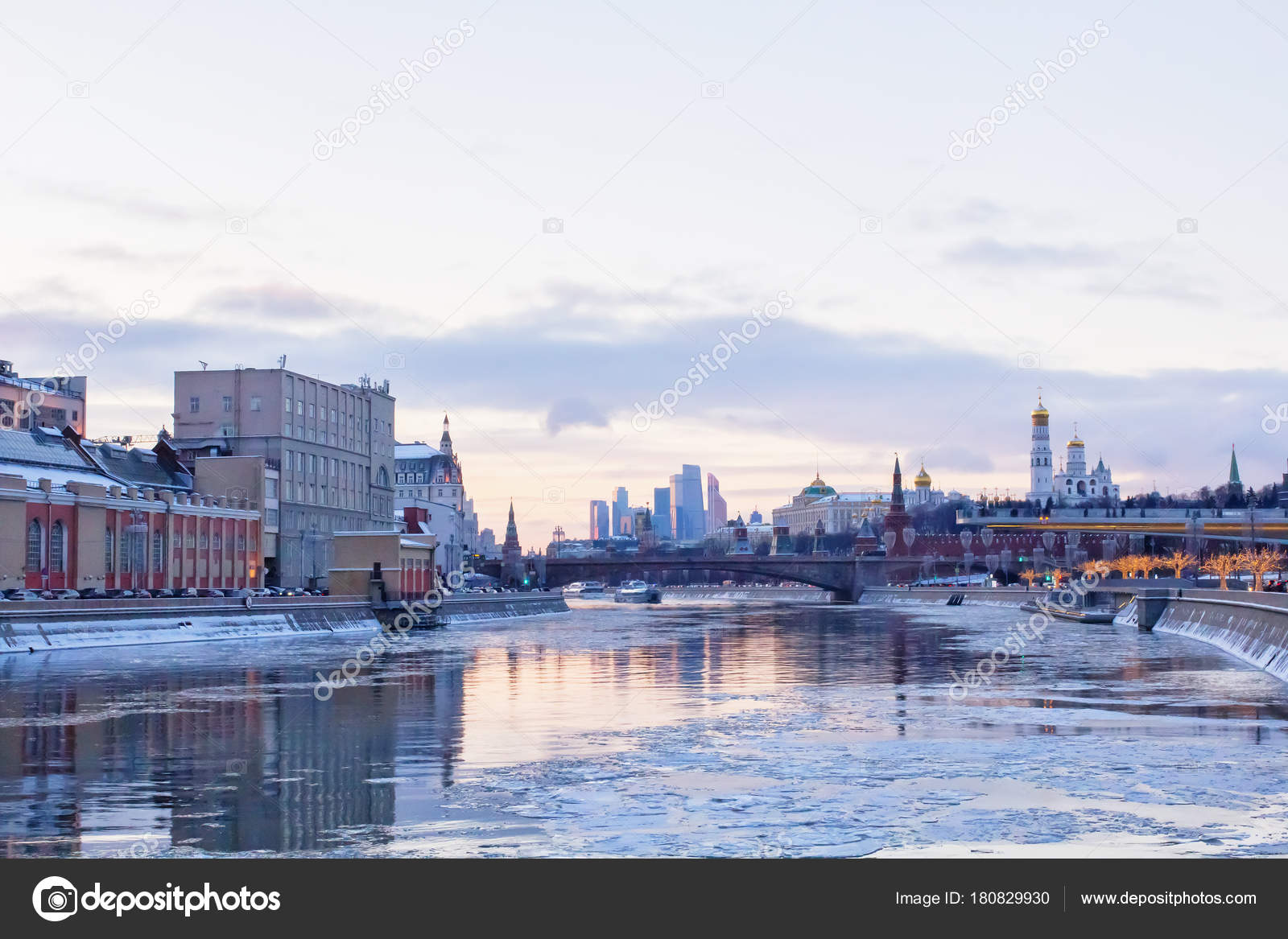 Moscow River Sunset Winter Historical Modern Architecture Downtownr ...