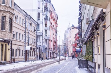 Malaya Bronnaya Sokağı'nda kış günü görünümünü. Moscow, Rusya Federasyonu