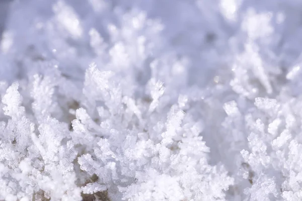 Flocos Neve Naturais Cristais Neve Gelo Geada Geada Branca Fundo — Fotografia de Stock