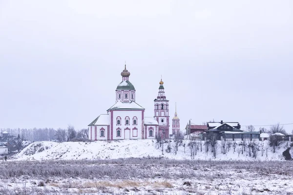 Suzdal landscape with Church of Elijah the Prophet on Ivanova mountain in winter, Russia.