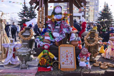 Vladimir, Russia - March 1, 2020: Shrovetide celebration. Trnslt:Schetkin Alexander. Work name: Glorious Maslenitsa Praskovya. Kindergarten 101.Names of authors, full name of the organization..