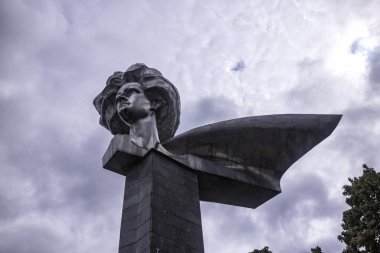 Ivanovo, Russia - August 6, 2019: Head, Fragment of a monument to the Young Revolutionary on Vokzalnaya  Square.