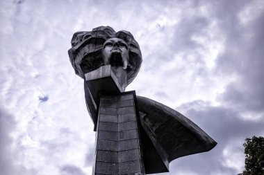 Ivanovo, Russia - August 6, 2019: Head, Fragment of a monument to the Young Revolutionary on Vokzalnaya  Square.