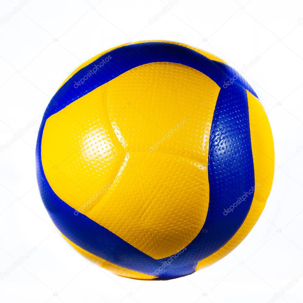 Blue and yellow ball. Volleyball ball. Sport equipment