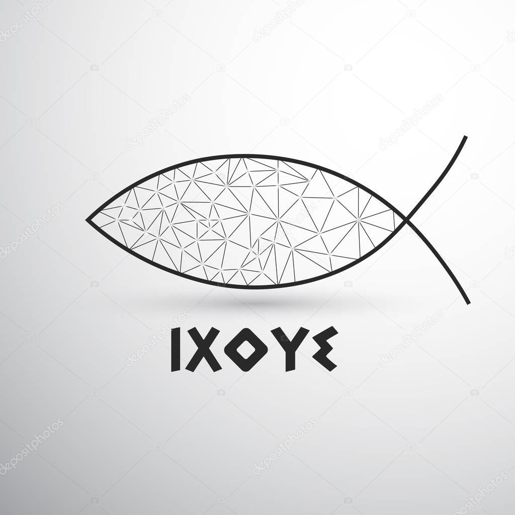 Christian fish Ixoye on the light background with shadow